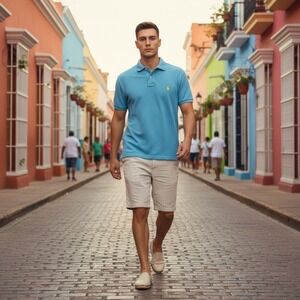 Polo Ralph Lauren Men's Custom Fit Sky Blue Polo Shirt Yellow Pony Logo Size M